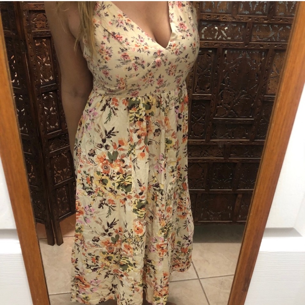 Angie Floral Linen Pattern Dress Large